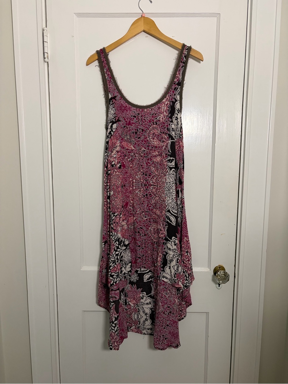 Free People Pink & Black Floral Scoop Neck Tank Dress